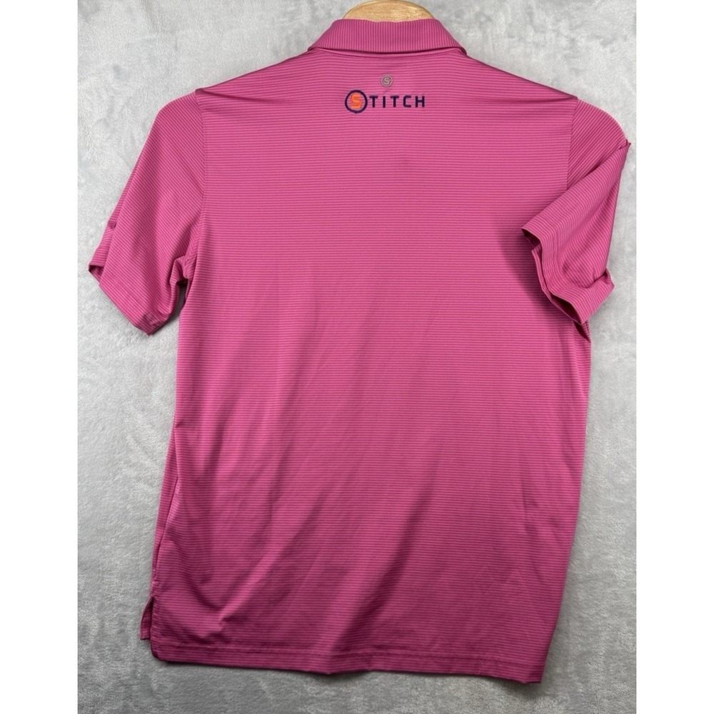 Stitch Golf Polo Shirt Pink Striped Tour Patch Men's Size M - Picture 2 of 8